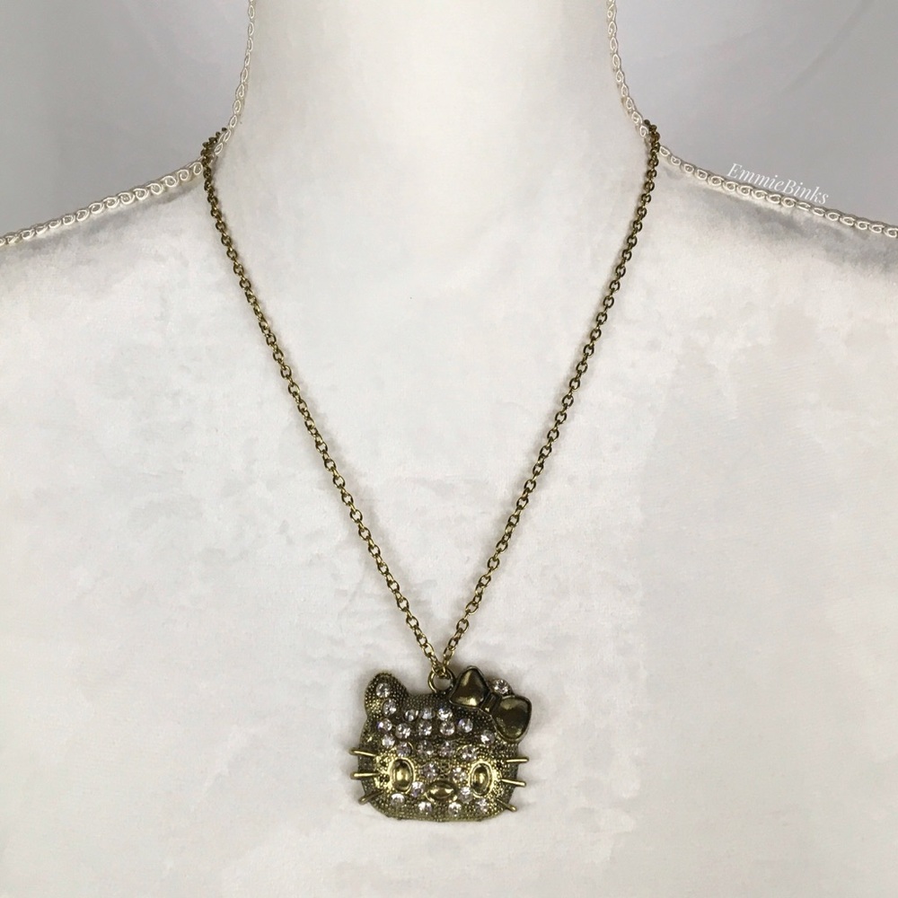 ✨3/$38 NWT Hello Kitty Bronze & Rhinestone Pendant Necklace ~ Bronze Cat Charm - Picture 6 of 11